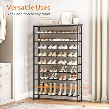 HOOBRO 10-Tier Shoe Rack for Entryway, 39.4" L Shoe Storage Organizer, Large Capacity Shoe Shelf for Closet, Front Door Entrance, Hallway, Holds 45-50 Pairs of Shoes, Greige and Black BG171XJ01