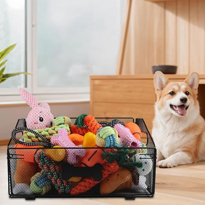 Geyecete dog toy storage Iron art dog toy organizer folding dog toy basket trapezoid Large Dog Stuff Organizer with Handle-Toy box Can be Personalized