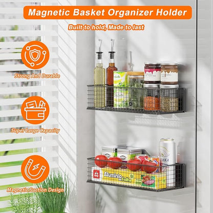 2Pack Magnetic Basket Organizer Holder for Fridge, Magnetic Shelf for Garage, Laundry, Kitchen, Workshop, Cabinet