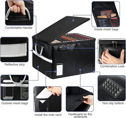 TOMKID Fireproof Document Box, Fireproof File Box with Lids, Important Document Organizer Box with Lock, Portable File Folder Organizer with Handle