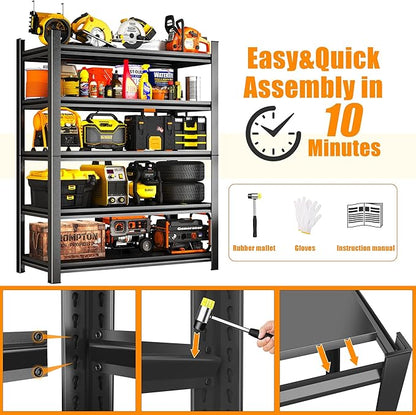 Garage Shelving Heavy Duty Garage Storage Shelves, 3600 LBS Adjustable 5 Tier Industrial Shelving Unit, Metal Utility Shelf for Basement, Warehouse and Workshop (72''Hx46''Wx16''D, Black)