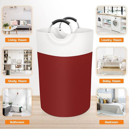 BlissTotes Laundry Basket, Laundry Hamper, Collapsible Laundry Baskets, Dirty Clothes Hamper, Waterproof Laundry Basket with Foam Protected Aluminum Handles for College Dorm, Family 75L (Red)