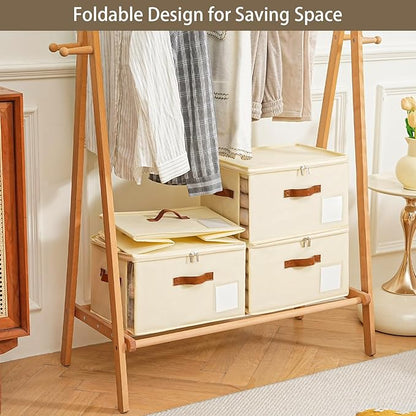 4 Pack Large Storage Bins with Lids,Foldable Closet Organizer with Clear Window,Collapsible Storage Cubes with Handle,Fabric Storage Containers for Organizing Blanket,Clothes,15.94x11.81x9.84 Inches