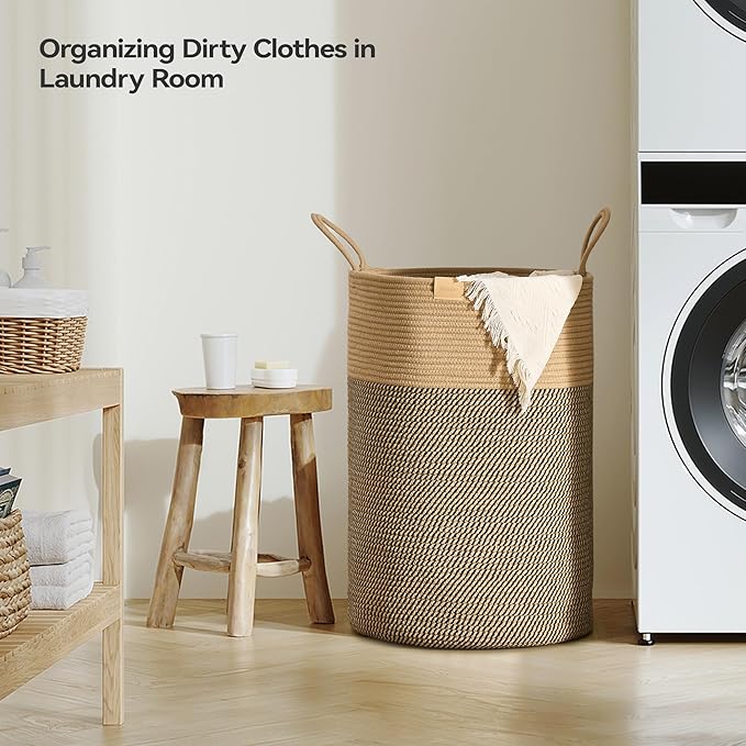 Laundry Hamper 75L,Large Laundry Basket for Clothes,Decorative Storage Basket for Blankets,Cotton Rope Woven basket for bedroom,Dark Brown