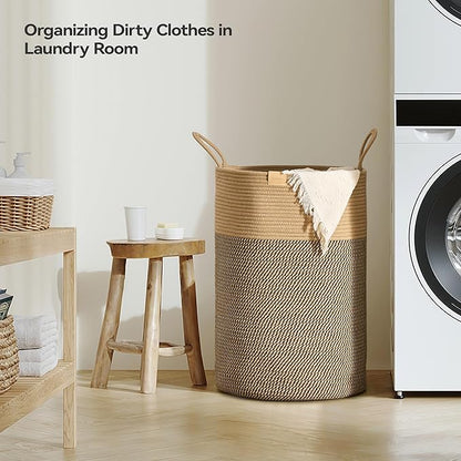 Laundry Hamper 75L,Large Laundry Basket for Clothes,Decorative Storage Basket for Blankets,Cotton Rope Woven basket for bedroom,Dark Brown