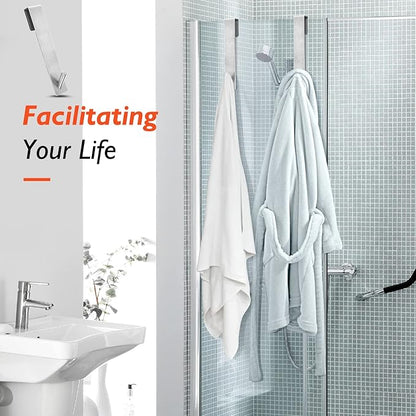 Shower Door Hooks(7.5 Inch),Extended Over Door Hooks for Bathroom Frameless Glass Shower Door,Stainless Steel Towel Hooks,Heavy Duty Rack Hooks for Robe,Towel-3 Pack-Silver