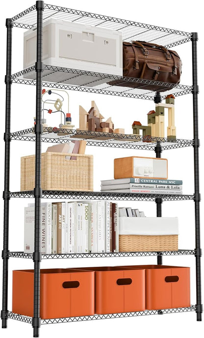 2100LBS 47.2" W 6 Tiers Shelf Storage Shelves Metal Shelving Unit Heavy Duty Garage Shelving Adjustable Wire Shelves for Pantry,Kitchen,Garage,Basement,Black 17.7" D x 47.2" W x 82.4" H