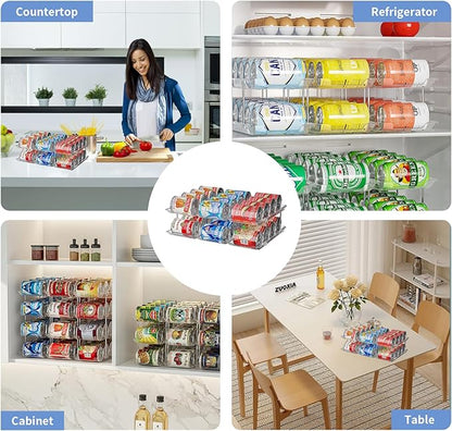 Can Organizer for Pantry Free Combination Can Dispenser, Clear Thickened 2 Pack 2-Tier Storage Rack for 48 Cans Suitable for Cabinet Pantry Fridge Countertop (3 * 2)