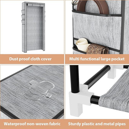 VTRIN Vertical Narrow Shoe Rack Organizer Tall Shoe Rack for Closet Entryway 10 Tier Non-Woven Cover Shoe Shelf Holds 36-41 Pairs Free Standing Shoe Storage Cabinet with Dustproof Cover, Multi Color