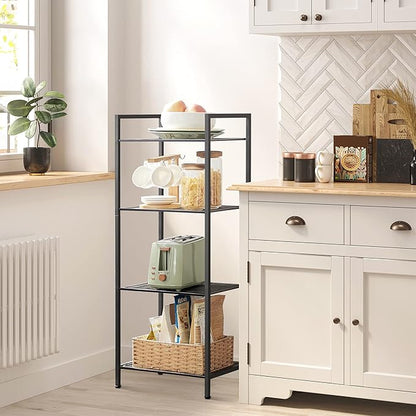SONGMICS 4-Tier Storage Rack, Bathroom Shelf, Extendable Plant Stand with Adjustable Shelf, for Bathroom, Living Room, Balcony, Kitchen, Black UBSC034B01