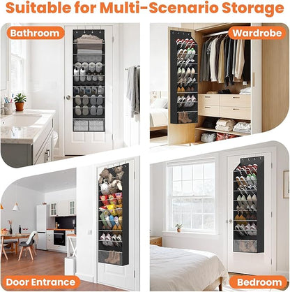 8-Tier Over The Door Organizer, Space Saving Hanging Shoes Organizer and Storage Unit, Organizer for Closet, Bedroom, Entryway, Black