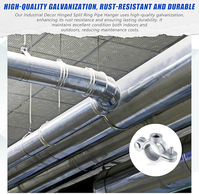 20 Pack 1/2" Split Ring Pipe Hanger for Thread Rod Galvanized Iron Mounting Bracket Support for Tubing Wall Ceiling Mount Combination Industrial Decor