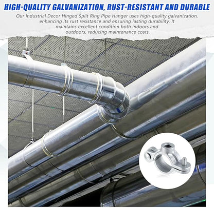 20 Pack 1/2" Split Ring Pipe Hanger for Thread Rod Galvanized Iron Mounting Bracket Support for Tubing Wall Ceiling Mount Combination Industrial Decor