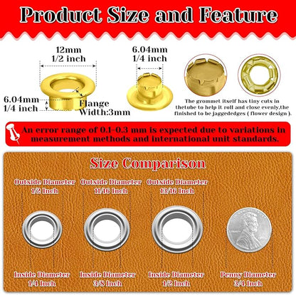 803Pcs Grommet Eyelet Pliers Kit, 1/4 Inch Grommet Tool Kit with 800 Metal Eyelets, Grommet Hand Press kit for Leather Crafts(Inside Dia: 6.4mm/Outer Dia: 12mm (A.I.S.)/Flange Width: ~3mm)