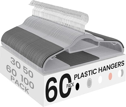 SONGMICS Pack of 60 Coat Hangers, Space-Saving Plastic Clothes Hangers, Non-Slip, 0.2 Inches Slim, 16.5 Inches Wide, 360° Swivel Silver Hook, Light and Dark Gray UCRP0020G01