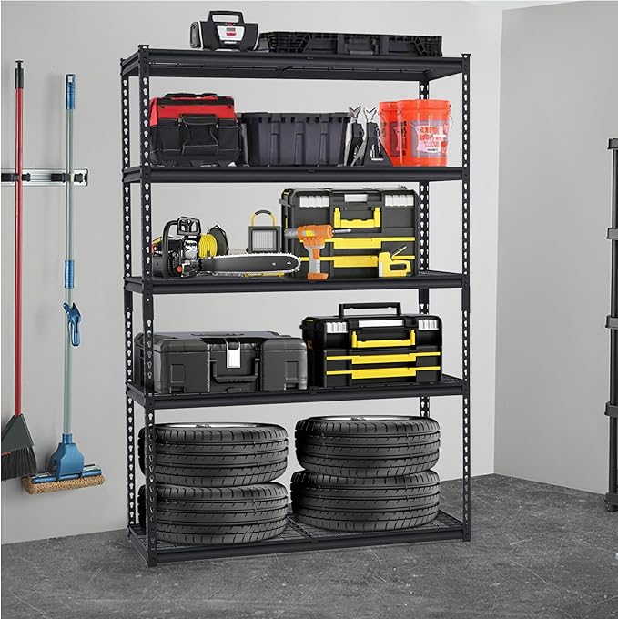 48" Heavy Duty Garage Shelving Unit, Adjustable 5-Tier Metal Storage Rack, Freestanding Utility Shelf, 48"w x 18"d x 72"h