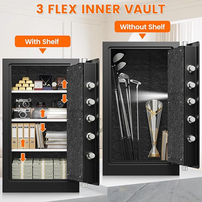 35Mins Real Fireproof Safe, 27.6"H Large Safe Box, Wider Deeper Design, Heavy Duty Fire Safe with Combination Lock, Alarm System, Removable Shelves, Security Safe for Home Business Office