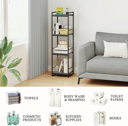 BYFU 4 Tier Bathroom Storage Open Shelf, Freestanding Metal Corner Storage Rack Shelving Unit for Bathroom Kitchen Living Room Hallway, Grey