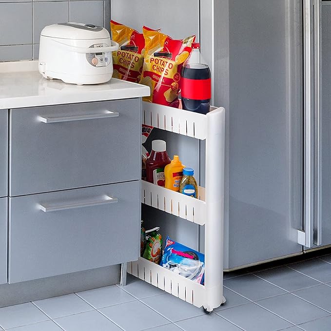 Lavish Home 3 Tier Shelf Rolling Cart - Narrow-Space Kitchen or Bathroom Shelf Organizer Cart - Slim Slide-Out Storage Shelves for Kitchen, Bathroom, Laundry and Pantry