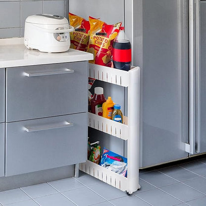 Lavish Home 3 Tier Shelf Rolling Cart - Narrow-Space Kitchen or Bathroom Shelf Organizer Cart - Slim Slide-Out Storage Shelves for Kitchen, Bathroom, Laundry and Pantry
