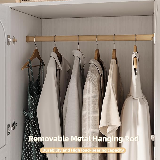 4 Doors Freestanding Armoire Wardrobe Closet, 72" White Wardrobe Armoire Wooden Closet Large Capacity Storage with 3 Drawers & 3 Hanging Rod Shelves Clothes Organizer