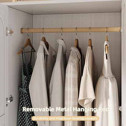 4 Doors Freestanding Armoire Wardrobe Closet, 72" White Wardrobe Armoire Wooden Closet Large Capacity Storage with 3 Drawers & 3 Hanging Rod Shelves Clothes Organizer