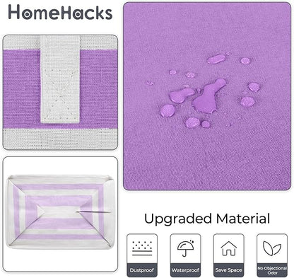 HomeHacks 2 Pack Large Laundry Baskets, Waterproof, Freestanding Laundry Hampers, Collapsible Clothes Hamper with Reinforced Handles in Laundry, College Dorm, Bathroom, Bedroom (Purple, 125Lx2)