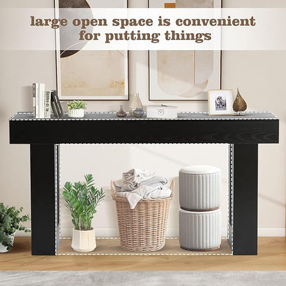 Depeht 63" Long Entryway Console Table, Wooden Farmhouse Sofa Behind Couch Table with Thickened Base, Large Industrial Hallway Accent Furniture for Living Room, Entrance, Foyer, Hallway (Black)