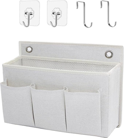 Wall Hanging Organizer Bag/Hanging Baskets with Large Mesh Compartment & 3 Pockets，Over the Door Organizer Space Saving Storage for Bedroom,RV Camper, Closet (White- 1 Pack)