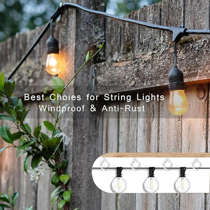 50 Pcs Outdoor Hooks for String Lights,Screw Hooks for Hanging Plants,Ceiling Hooks with Safety Buckle,Square Hanger for Wind Chimes,Bird Feeder,Lanterns,Christmas Decorations (White)
