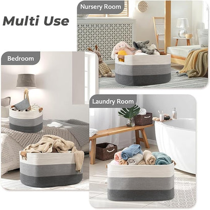 danpinera Rectangle Blanket Storage Basket, 50L Large Decorative Basket Living Room, Storage Bin with Handle, Woven Rope Hamper for Toy Organizing & Laundry, 18.11’’*14.17’’*11.81’’ Gradient Grey