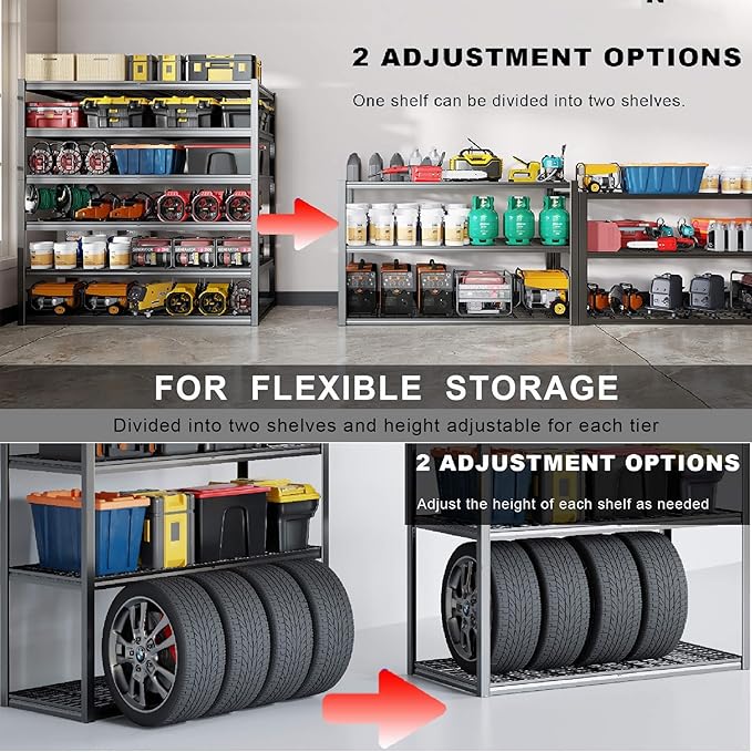 50" W Garage Shelving Heavy Duty, 6 Tier Garage Shelves, 84" H Adjustable Storage Shelving Unit, Commercial Metal Shelves for Warehouse, Basement