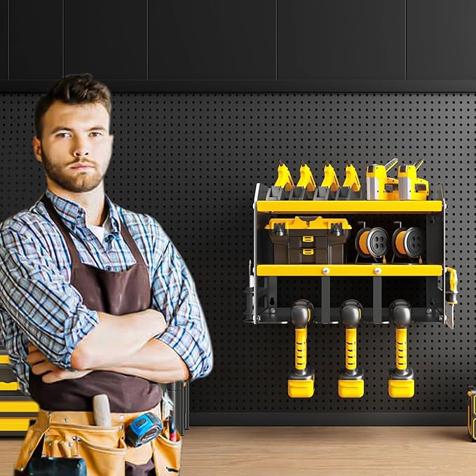Wall Mounted Power Tool Organizer,Garage Space-Saving Tool Organizers and Storage,Metal Utility Shelf Storage Rack for Cordless Drill