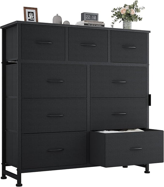OLIXIS 9 Drawers Storage Organizers Units, Closet Organizers and Storage for Clothes, Fabric Storage Drawer for Living Room, Chest of Dresser in 39.4" D x 11.8" W x 39.9" H, Black