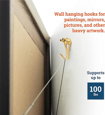 PHS 100 lb Picture Hanging Hooks – Heavy Duty Picture Hangers, 10 Pack Frame Hangers with Nails, Mirror Hanging Kit, Heavy Mirror Mounting Hardware for Drywall and Plaster