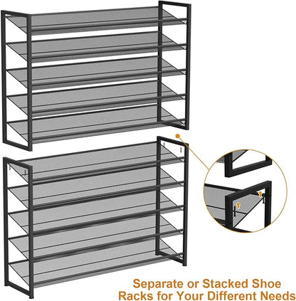 Large Shoe Rack 10 Tier Shoe Organizer, Heavy Duty Metal 5-Tier Stackable Shoe Storage Vertical Shoe Rack for Closet Front Door Entrance, Up to 62 Pairs, 44.8" W x 11.4" D x 71.2" H, Black
