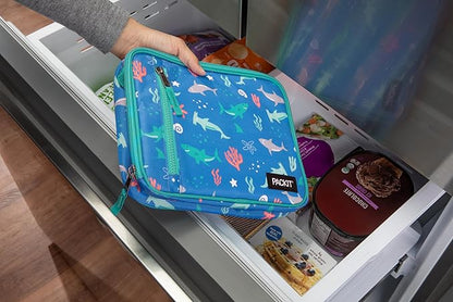 PackIt Freezable Classic Lunch Box, Sea Shark, Built with EcoFreeze® Technology, Collapsible, Reusable, Zip Closure With Zip Front Pocket and Buckle Handle, Designed for Fresh Lunch On the Go