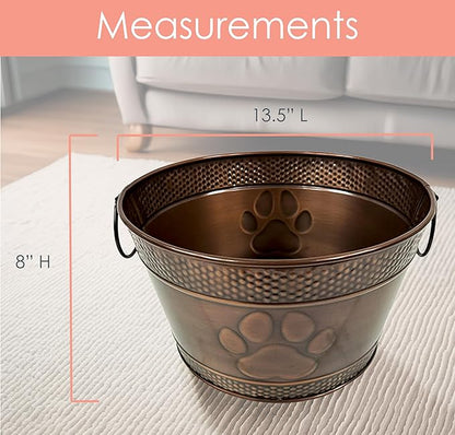 BREKX Metal Indestructible Dog Toy Bin - Storage Bin with Handles, Farmhouse Organizer Storage Basket for Pet Toys, Blankets, Leashes - Home Decor (Lead-Free Copper)