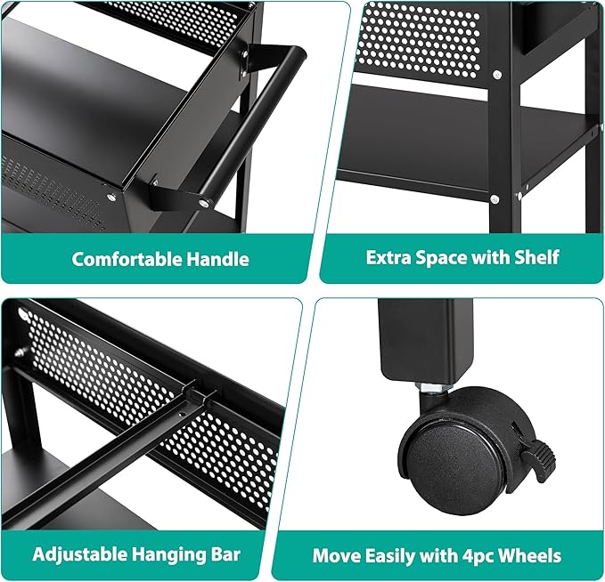 Rolling File Cart with Wheels Hanging Files,Rolling File Cabinet Organizer,Rolling Hanging File Folder Cart on Wheels,Metal Filing Cart,Fit A4/F4/Letter/Legal File for Home Office (Black Mesh)