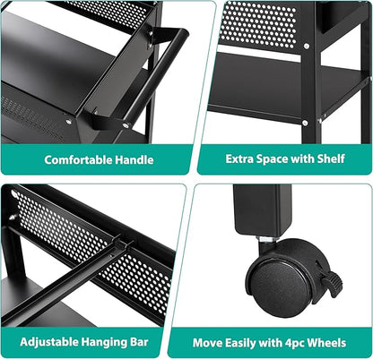 Rolling File Cart with Wheels Hanging Files,Rolling File Cabinet Organizer,Rolling Hanging File Folder Cart on Wheels,Metal Filing Cart,Fit A4/F4/Letter/Legal File for Home Office (Black Mesh)