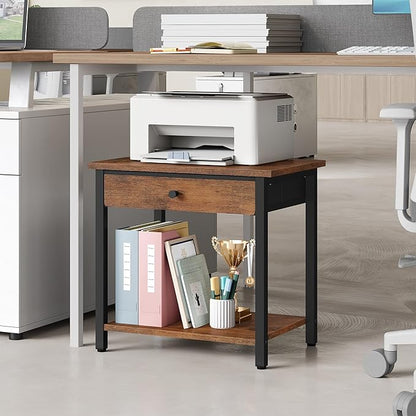 Printer Stand with Storage Drawer, 2-Tier Under Desk Printer Table, Shelf for Home Office, Living Room, Bedroom, Bathroom,Brown