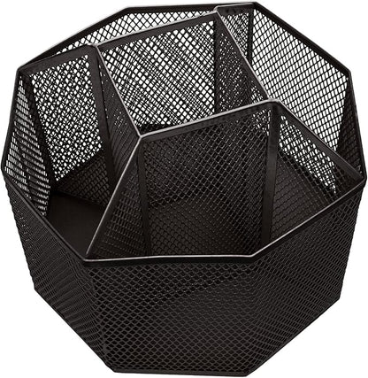 Annova Mesh Desk Organizer Rotate with 5 Compartments Spinning Tidy Candy/Pen Holder Office, Art Supply, Storage, Classroom, Home (Black)
