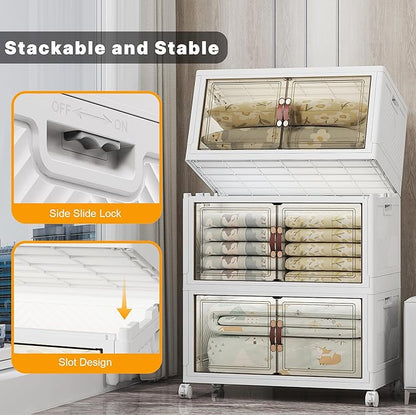 Extra Large Stackable Storage Bins with Lids & Wheels & Door, 960QT-160QT/40GAL*6Pack Foldable Collapsible Closet Organizers, Plastic containers drawers for bedroom Dorm