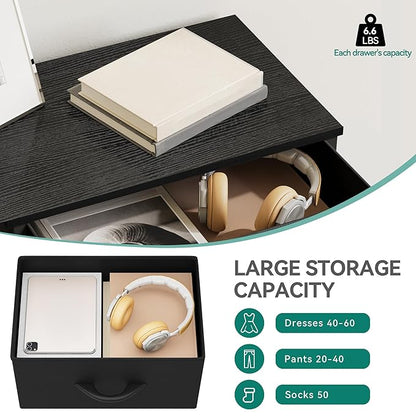 DWVO Storage Tower with 4 Drawers - Fabric Dresser, Organizer Unit, Living Room, Closets - Sturdy Steel Frame, Easy Pull Fabric Bins & Wooden Top