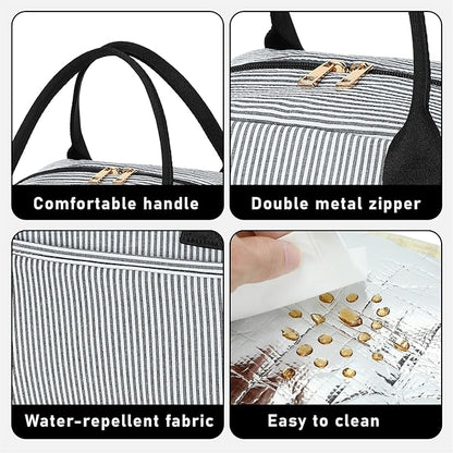 CAMTOP Lunch Box for Women Men Insulated Lunch Bag Lunch Tote Bag Leakproof Thermal Cooler Large Capacity for Travel Work School Picnic (Black white stripes)