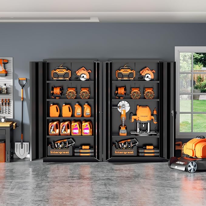 INTERGREAT Metal Storage Cabinet with Shelves, 72" Locking Steel Cabinets with 2 Door and 4 Adjustable Shelves, Tall Metal Cabinet for Home Office, Garage, Warehouse,Black
