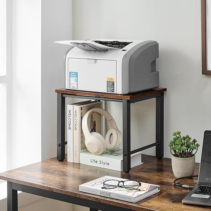 Printer Stand-Desktop Shelf Storage Organizer for Printers,Small End Table, Book Shelf and Wooden Desk Shelf for Home Office