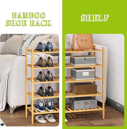 BMOSU 5-Tier Bamboo Shoe Rack Premium Stackable Shoe Shelf Storage Organizer for Hallway Closet Living Room Entryway Organizer (Natural Bamboo)