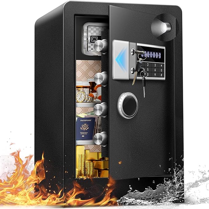 8.5 Cu Ft Super Large Fireproof Waterproof Safe Box for Office Document- HIDDEN LOCK BOX, Heavy Duty Steel Home Safety Box with Light, Dual Key System, Two Removable Shelf, Personal Combination Safe