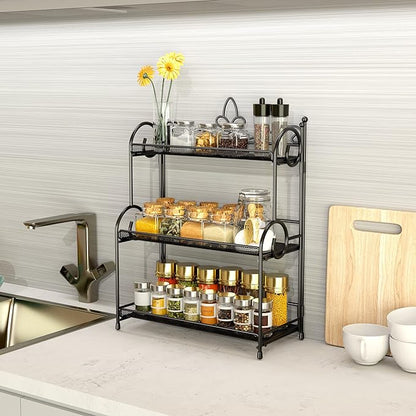 Bathroom Organizer Countertop - 3 Tier Spice Rack Organizer, Counter Organization and Storage for Bathroom, Kitchen, Bedroom, Offices, Foldable
